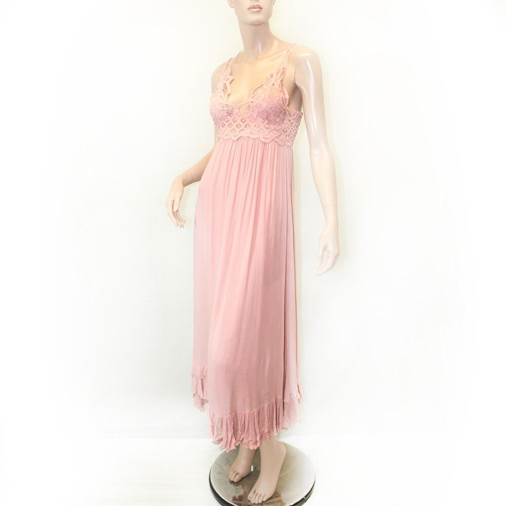 Free People pink country garden beach romantic lace strap pink midi dress XS